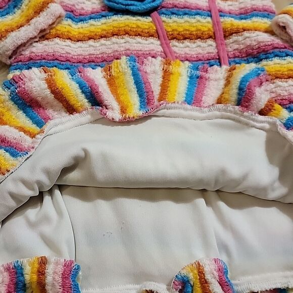 CACHCACH MULTI-COLOR STRIPED WAFFLE KNIT SWEATER DRESS WITH FLORAL APPLIQUE - Picture 8 of 8